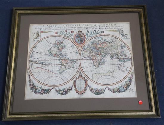 Richard Blome A Mapp or Generall Carte of the World, Designed in two Plaine Hemisphers by Monsieur Sanson.. ,1670 or later 15.75 x 21